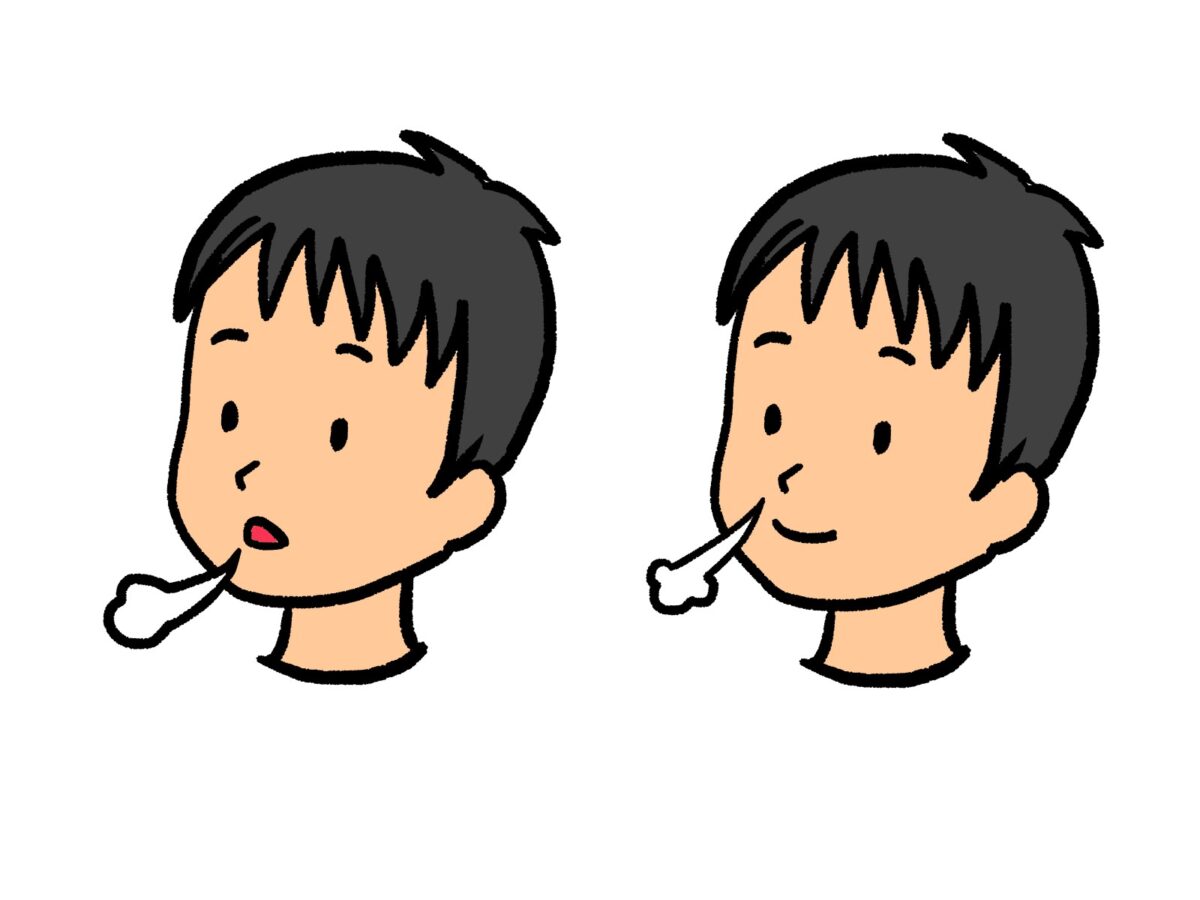 口呼吸する子どもと鼻呼吸する子どもを並べたイラスト