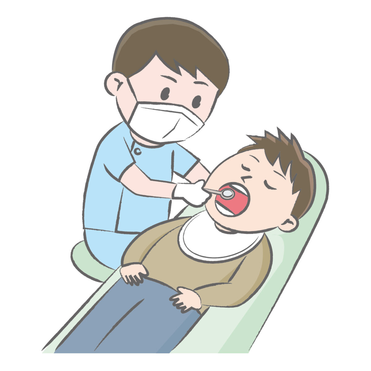 診療台で歯科検診を受ける患者のイラスト