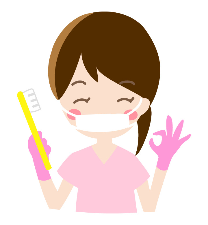歯ブラシを持って説明する歯科スタッフのイラスト