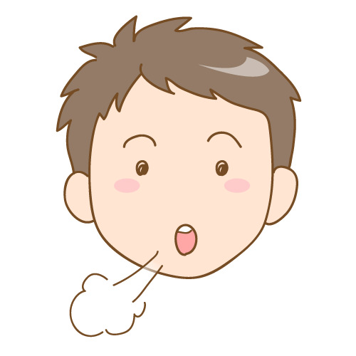 口をすぼめて息を吐く子どものイラスト