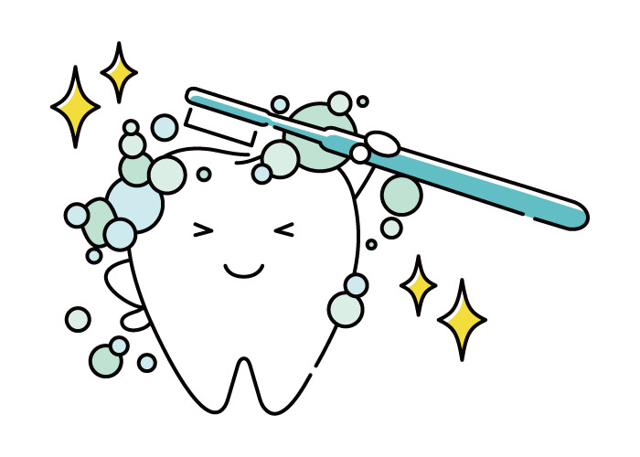 歯ブラシと泡で歯を磨くイラスト