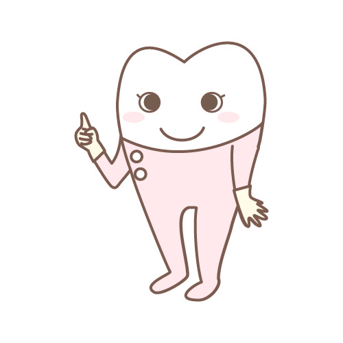 ピンク色の制服を着て指を立てる歯のキャラクター