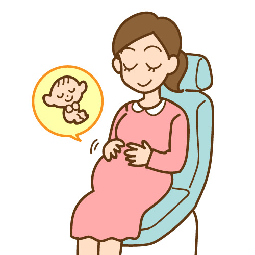 診療台でお腹に手を添える妊婦のイラスト