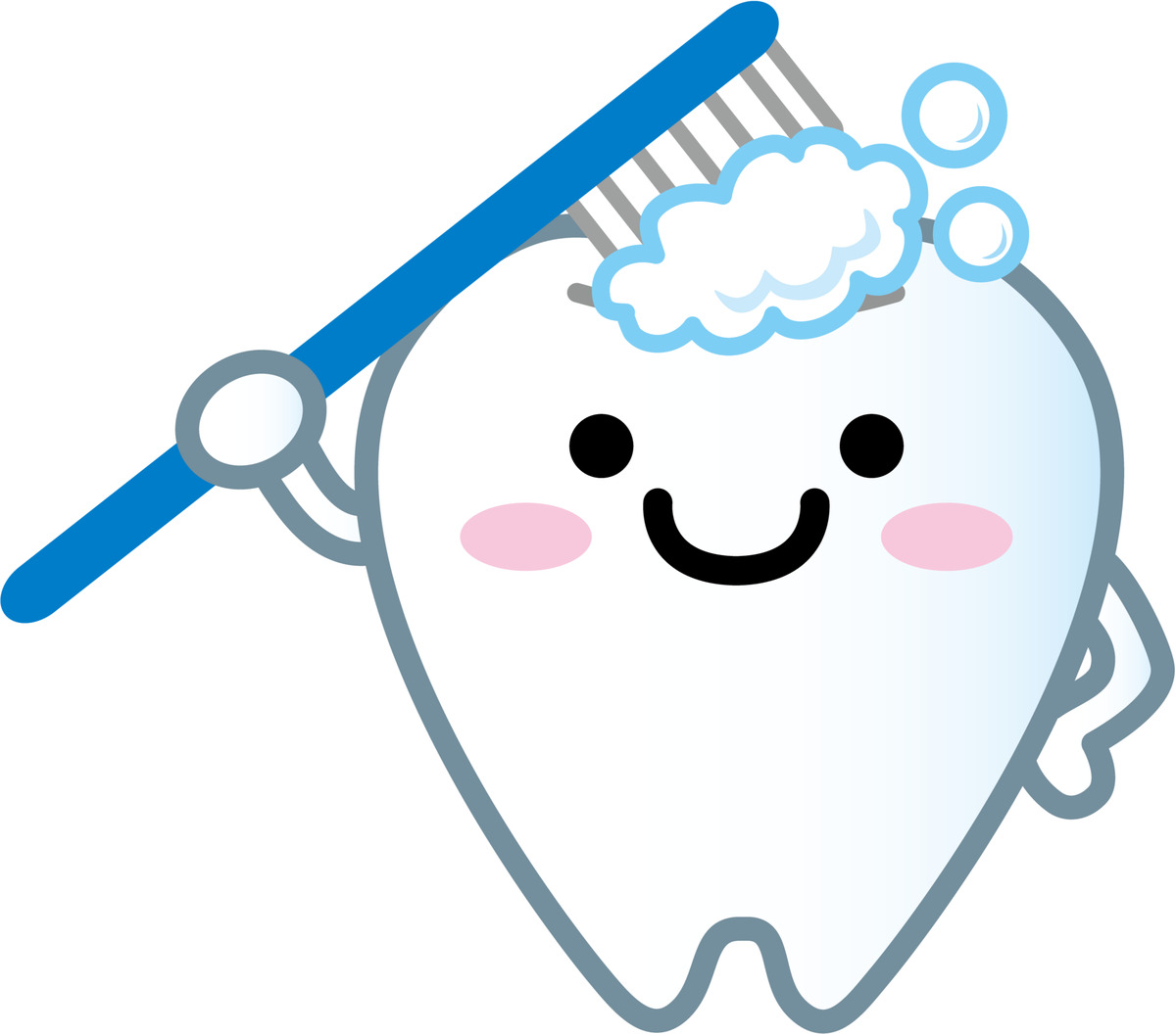 歯ブラシで自分を磨く笑顔の歯のキャラクター