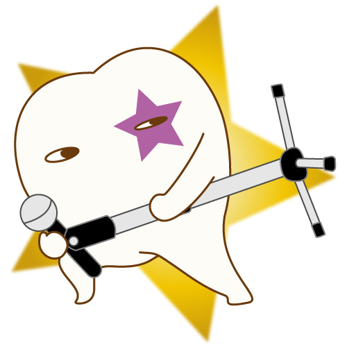 マイクを持って歌う歯のキャラクター