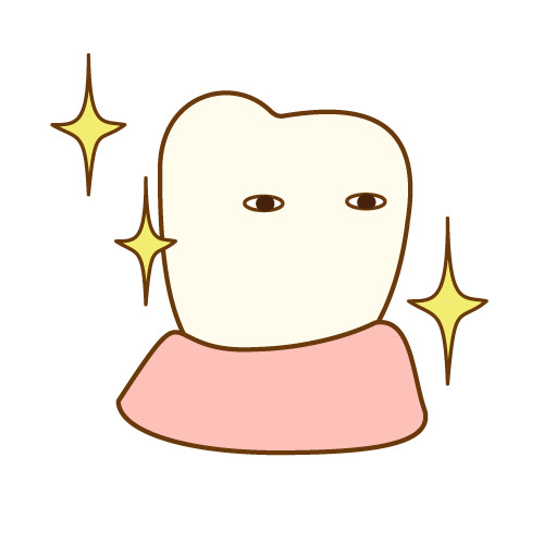 歯ぐきの上で輝くきれいな歯のキャラクター