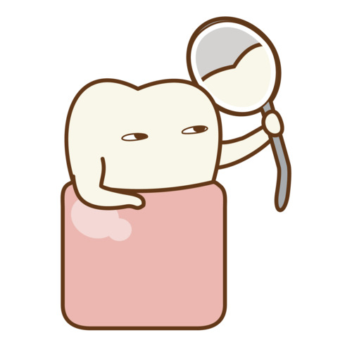 鏡を持って自分を見る歯のキャラクター