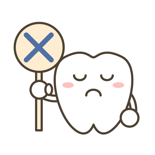 バツ印の札を持つ歯のキャラクター