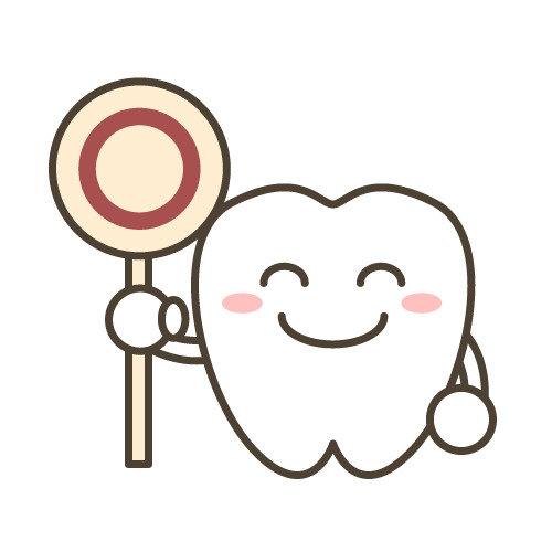 丸印の札を掲げる歯のキャラクター