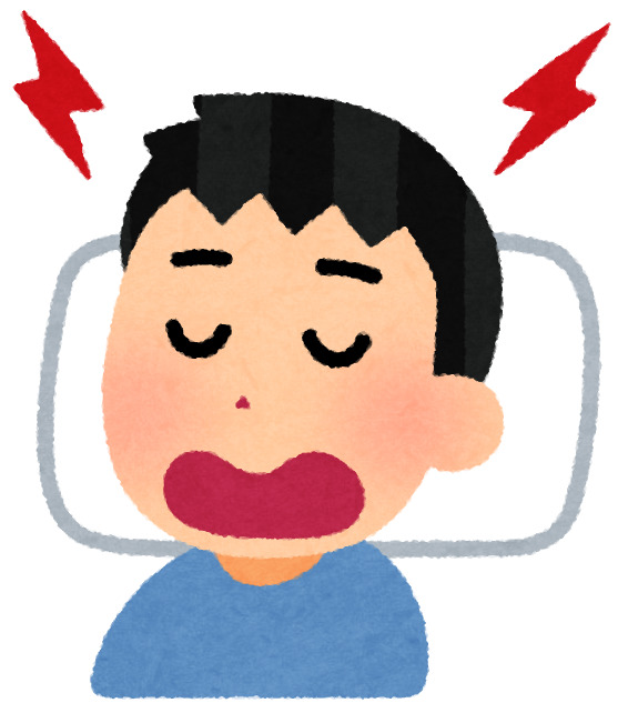 口を開けていびきをかきながら眠る男性のイラスト