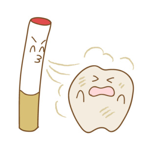 たばこの煙で困っている歯のキャラクター