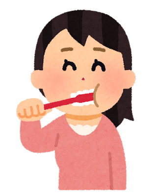 歯ブラシで歯を磨く女性のイラスト