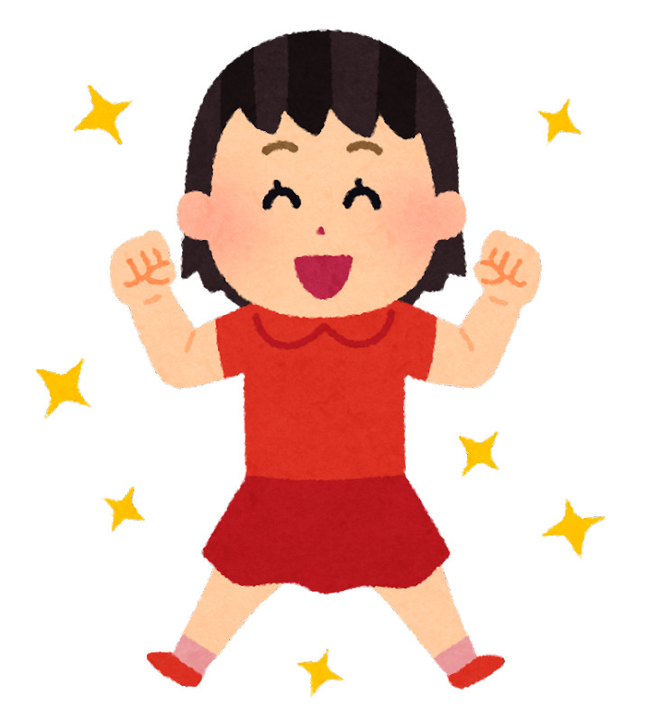 両手を上げて元気に跳ぶ女の子のイラスト