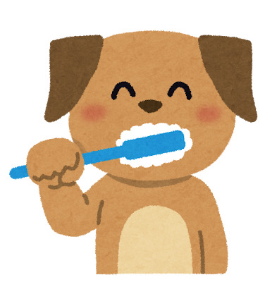 歯ブラシで歯を磨く犬のイラスト